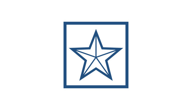 Minimalist blue star icon framed within a square border, presenting a classic emblem design on a white background.