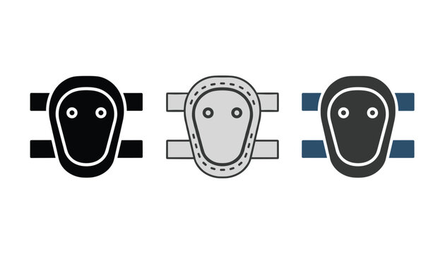 Tactical knee or elbow pad icon collection in black, grey, and dark slate colors representing protective sports gear.