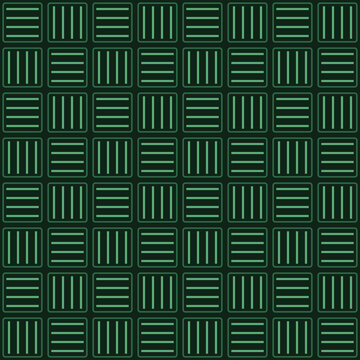 Geometric green grid pattern, seamless square tile background, abstract striped line vector texture for tech and gaming