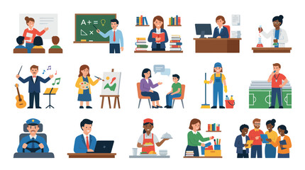 Fototapeta premium Flat Vector Illustration of Diverse Professions and Occupations
