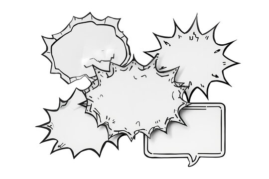 Collection of hand drawn comic speech and burst bubbles