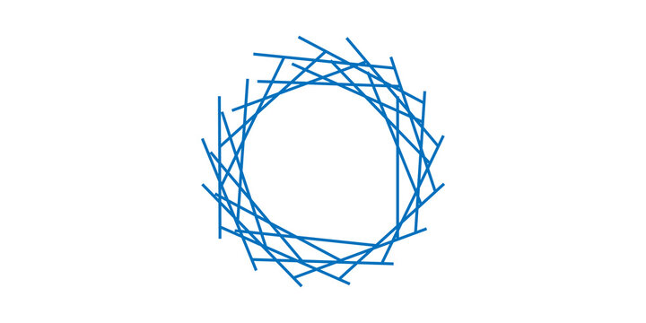 Abstract blue circular shape made of thin crossing lines