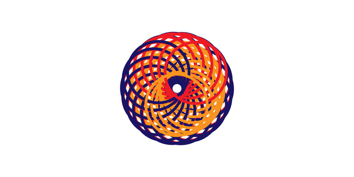 Abstract circular geometric pattern with red and orange intersecting lines