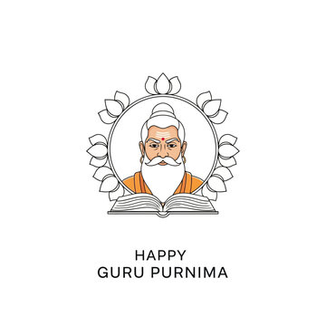 Guru Purnima Illustration With Sage And Lotus Frame