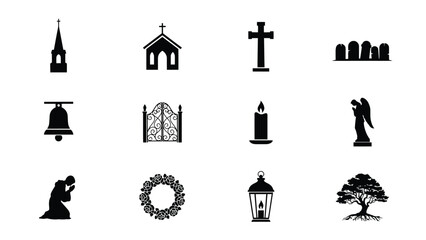 Fototapeta premium Elegant black and white silhouette icons of sacred with contemplative themes against neutral background religious memorial contemplative presents clean minimalist