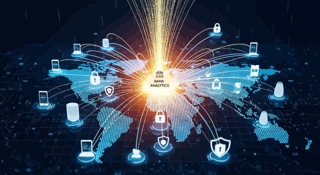 Global digital network connectivity and data analytics flow