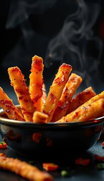 Crisp golden sticks sizzle with savory delight, tasty, comfort