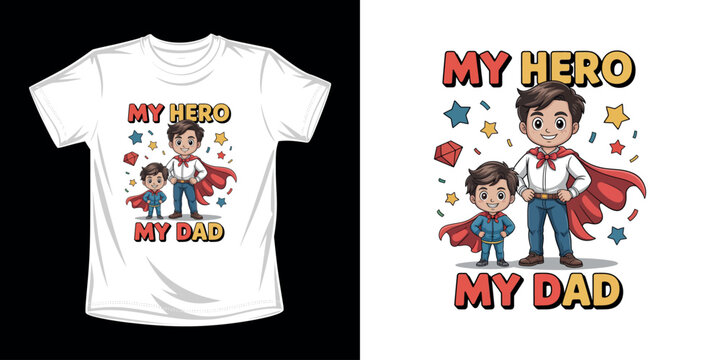 father and son my hero my dad superhero vector graphic design.