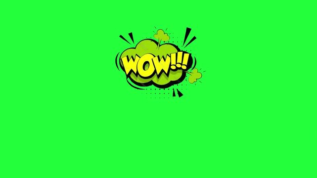 Comic book style wow explosion text animation green screen 
