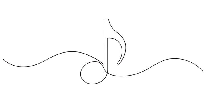 Continuous single line drawing of headphones and music notes for audio concept art, Continuous line drawing of three musical eighth notes on a wavy staff line against white background Vector, illustra