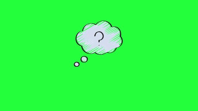 Animated hand drawn question mark in thought bubble on green screen 