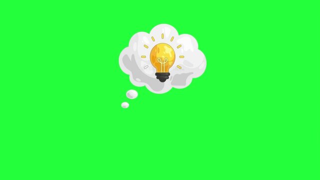 Animated lightbulb glowing inside thought bubble on green screen idea