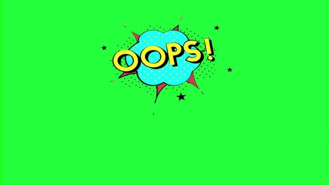 Comic book style oops speech bubble animation with green screen