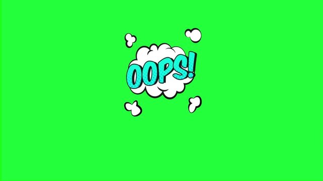 Oops comic speech bubble animation green screen pop style