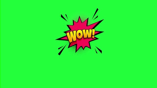 Comic explosion wow text animation green screen background pop style 