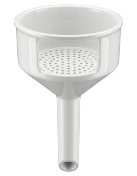 White ceramic laboratory filtration funnel for scientific chemistry research cutout on transparent background