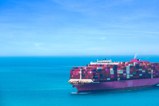 Aerial view of the freight shipping transport system cargo ship container. international transportation Export-import business, logistics, transportation industry concepts	