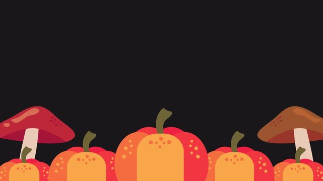 Autumn frame cartoon animations with pumpkins and mushrooms. Transparent Alpha Channel 4K. Copy Space Autumn Theme