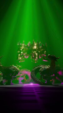 Surreal Neon Green and Purple VJ Loop of Ancient Carved Sanctuary Corridor