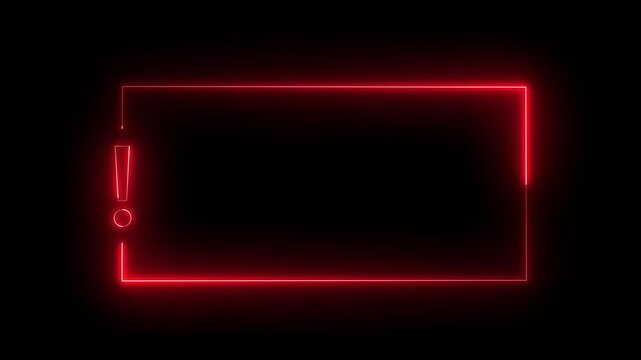 neon Minimal Warning Frame with Exclamation Mark and Copy space animation icon with a black screen . Exclamation mark frame for quizzes and FAQs. Game announcement message animation 4k