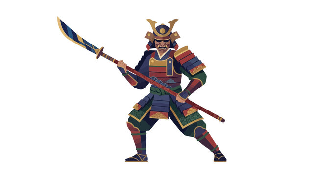 Samurai warrior in traditional armor holding a polearm weapon