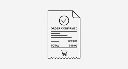 Obraz premium Order Confirmed Receipt Icon with Shopping Cart and Checkmark