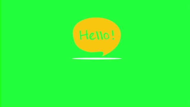 Animated speech bubble with hello message on green screen... greeting