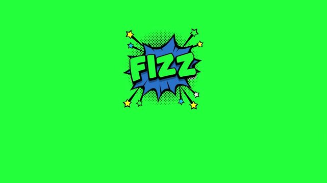 Comic book style fizz explosion sound effect animation green screen 
