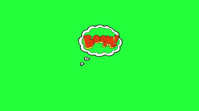 Comic book explosion sound effect boom text bubble animation on