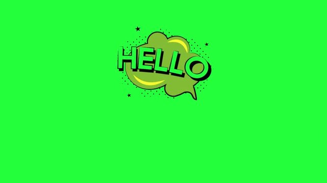 Comic book style hello speech bubble animation green screen pop