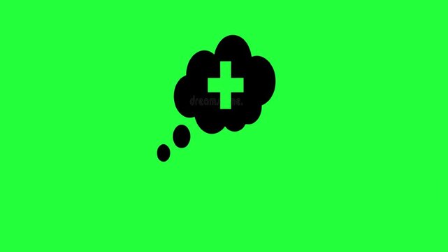 Black thought bubble with green plus symbol inside on bright green 