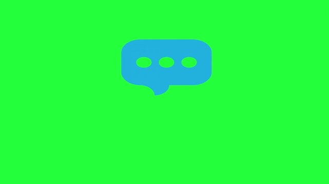 Blue speech bubble animation with three dots on green screen 