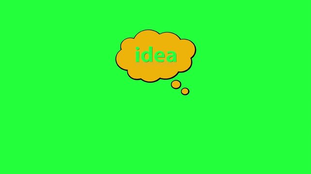 Orange thought bubble with green text idea appearing on a vibrant 