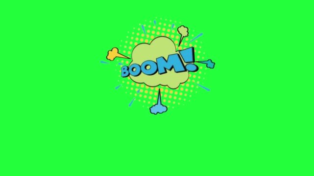 Comic book explosion boom sound effect animation green screen comic 
