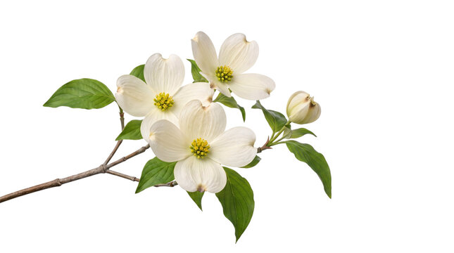 Delicate white dogwood blossoms on a dark isolated on png transparent background