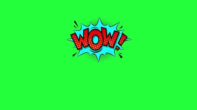 Comic book style wow explosion burst text animation green screen