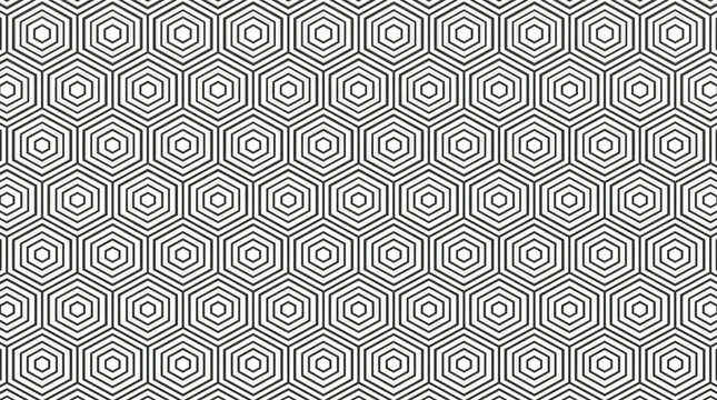 Abstract monochrome hexagon pattern background with geometric seamless honeycomb texture.