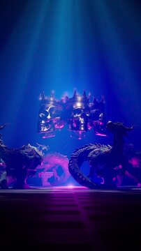 Surreal Neon Blue VJ Loop of Ancient Carved Sanctuary Corridor