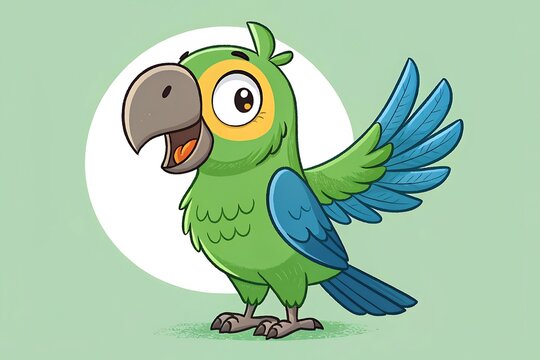 Cartoon parrot waving with big eyes