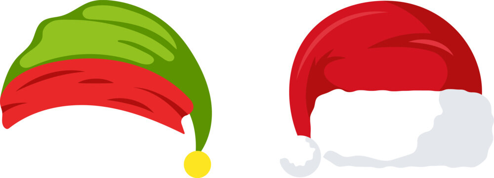 Cartoon elf hat and santa claus hat for christmas celebration design elements for holiday winter season decoration