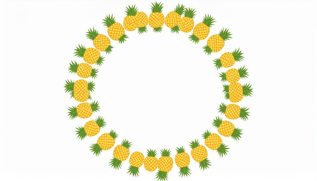 Tropical Pineapple Circular Frame Border Design Featuring Vibrant Yellow Fruit Illustrations Arranged in a Decorative Geometric Wreath Pattern