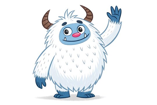 Friendly cartoon yeti waving cheerfully