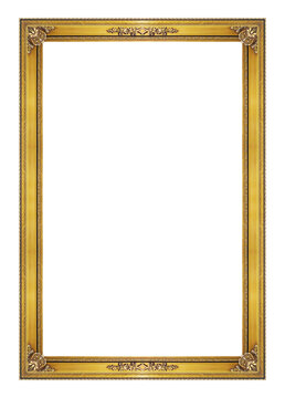 Antique golden frame isolated on white background, clipping path. PNG