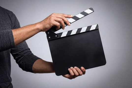 Film Crew or Student Using Clapperboard to Start Video Production