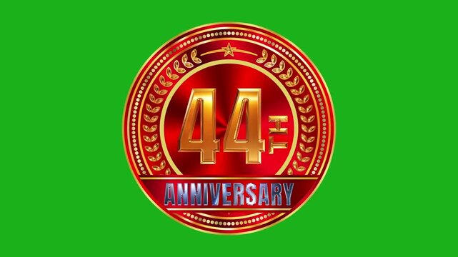 Rotating red satin reflection 44th year bronze gold token with dotted halo and dynamic lighting sweeps 4k video