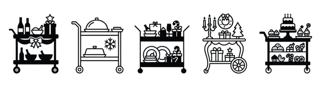 Vintage engraving of five different types of historical palanquins or covered carriages