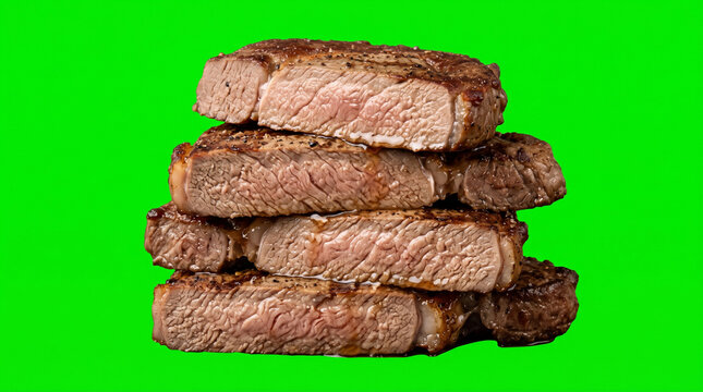 Medium well beef steak, on green screen background