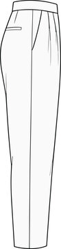 Flat sketch technical drawing of classic formal trousers pants apparel template side view