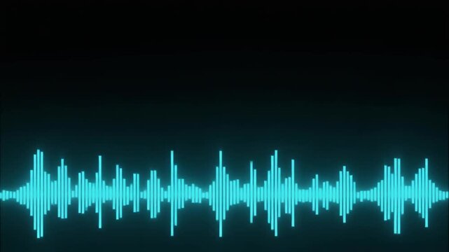 Glowing cyan sound waveform pulsing across a dark background