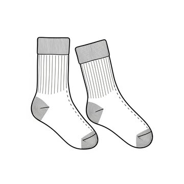 Pair of simple cotton crew socks with ribbed texture for casual daily wear as a basic fashion clothing accessory in a clean line art style